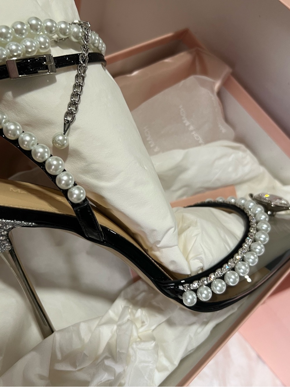 MACH & MACH Diamond Of Elizabeth Pearl & PVC Pumps Black 110mm heel size 38